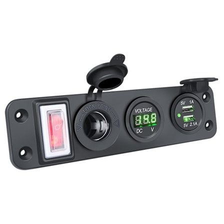 4 i 1 Ny Digital Voltmeter+12V Uttag +Dubbel USB Laddare Adapter Marin USB Laddningsuttag Grön