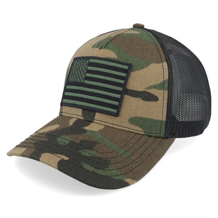 American Needle - Camo trucker Cap - USA Twill Valin Ptch Black/Camo Trucker @ Hatstore