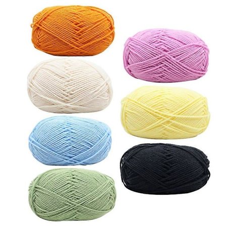 7 stk. firkantfarvet bomuldsgarn til syning, håndstrikning, trøjer, halstørklæder, tilbehør til hjemmebutik