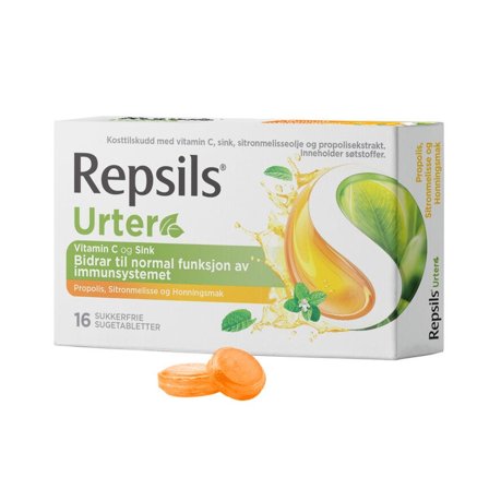 Repsils Urter sugetabletter med vitamin C, sink, sitronmelisseolje og propolisekstrakt 16 stk