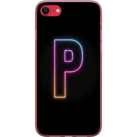 Kompatibel Mobilcover til Apple Apple iPhone 7 Minimalistisk neonbogstav P i farvegradient og lyseffekt mod sort baggrund i digital neonstil