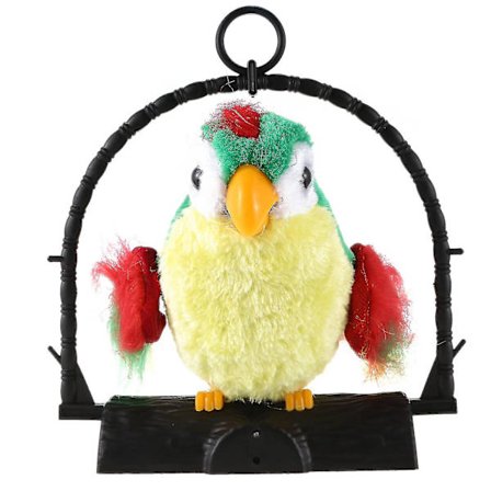 Talande papegoja imiterar och upprepar vad du säger rolig leksak