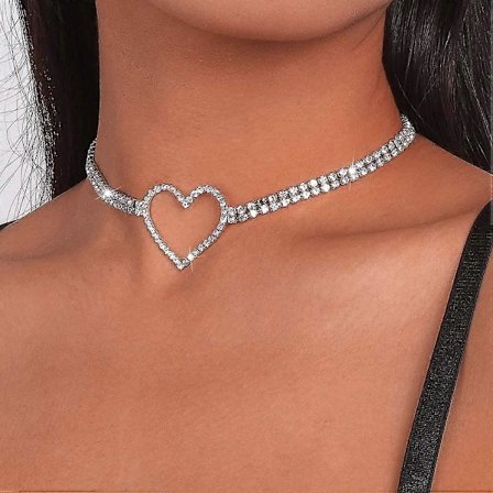 Rhinestone Choker Halskjeder Sølv Hjerte Halskjede Kjede Glitrende Tennis Kjede Hals Smykker Justerbar for Kvinner og Jenter