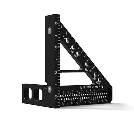 3-i-1 Trekantet Hul Lineal Høj Præcision Træbearbejdning Vinkel Lineal Måler Tømrer Måle- og Markeringsværktøj - Tommer