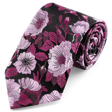 Dianthus | 8cm růžová hedvábná květinová kravata pro muže - Vzorované Kravaty