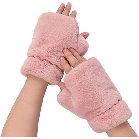 Kvinders Vinter Pels Halv Finger Handsker Blød Faux Pels Fingerløse Handsker
