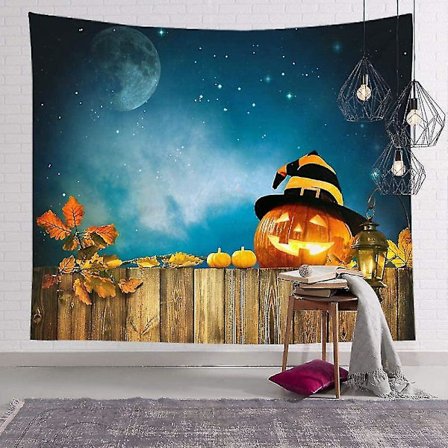 Tapet Halloween Pumpa Heminredning Natt Måne Hippie Tapet Vägg Hängande Tak Dekor-01 150 * 200, Kort Plysch