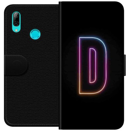 Yhteensopiva Lompakkokotelo Huawei Huawei P smart 2019 Minimalistinen neonkirjain D väriä vaihtavassa valossa mustaa taustaa vasten modernissa digit