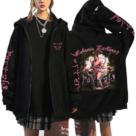 Melanie Martinez Portals Hoodies Tecknad Dragkedja Sweatshirts Hip Hop Streetwear Kappor Män Kvinna Oversized Jackor Y2K Kläder Black10 XXXL