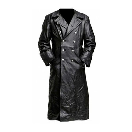Mænds Læder Trenchcoat Fuld Længde Vintage Kunstlæderjakke