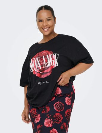 ONLY Carmakoma Carrose Life Ss O-Neck Loose Tee Jrs - Black - 46-48