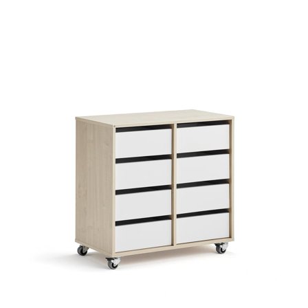 Student storage CASPER, 8 drawers, birch, white