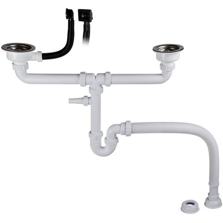 Gelia 3011132221 Vannlås m. korgventil For kjøkkenbenk med to kummer, Innendørsavløp