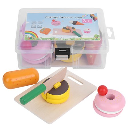 Lekemat i tre, dessert, skjæring, late som kjøkken, pedagogisk leke