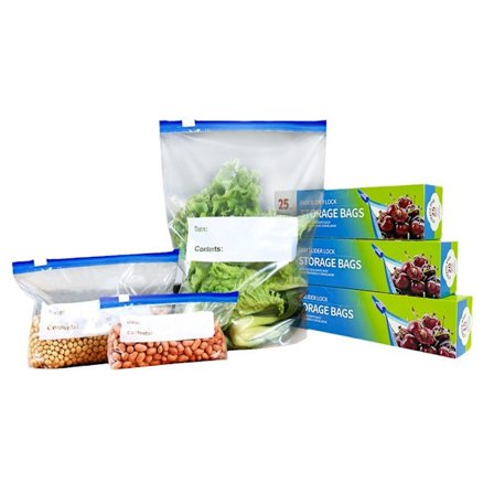 Reusable Freezer Bags with Zip Lock - BPA Free, Expandable Bottom for Fruit, Vegetables & Meat (60 Count)