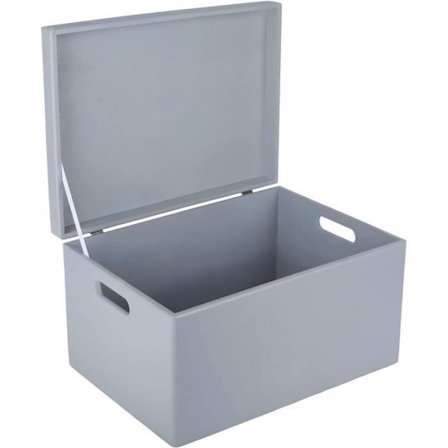 Grå opbevaringsboks i træ 40 x 30 x 24 cm med låg og håndtag