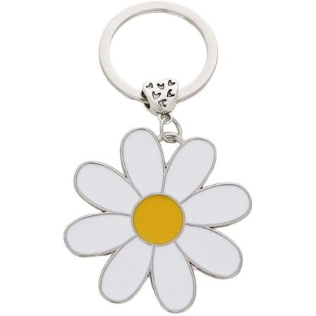 Sød marguerit nøglering - blomstercharme til håndtaske, nøgler, metal nøglering, gave til kvinder, blomsterelskere - accessories_xx