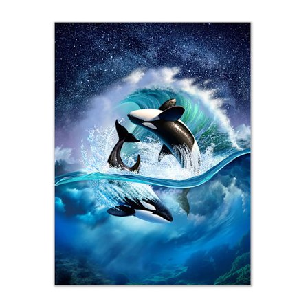 30 x 40 cm, delfin diamantmaleri diamantbroderi maleri