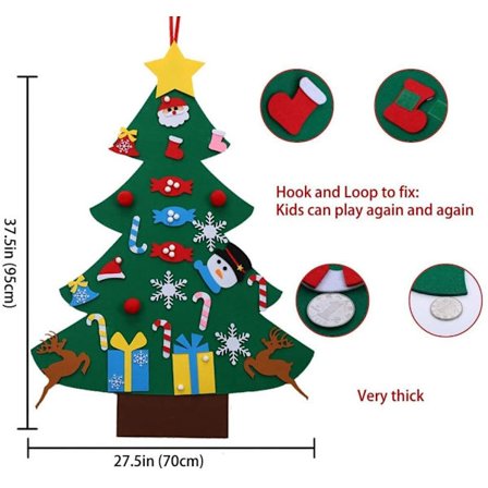 Lasten DIY Huopa Joulukuusi Setti Seinälle Ripustettavat Irrotettavat Koristeet 26kpl Joululahjat Lapsiystävällinen
