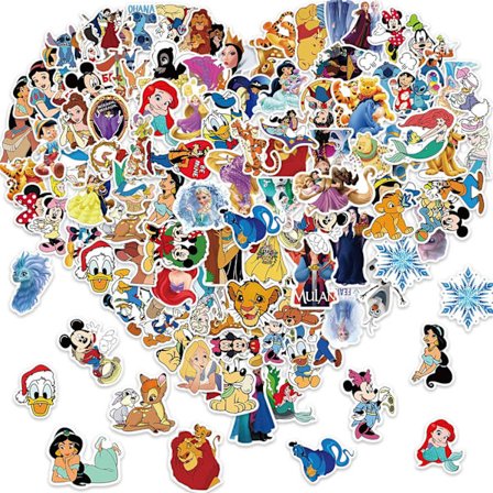 100 stk Blandede Disney-klistremerker for barn, Kawaii Prinsesse-klistremerker for vannflaske, laptop, vanntett animasjonsdekal for tenåringer og 