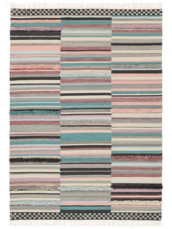 Tapis De Laine Rayé Kajsa Rose/Multicolore Oeko-Tex