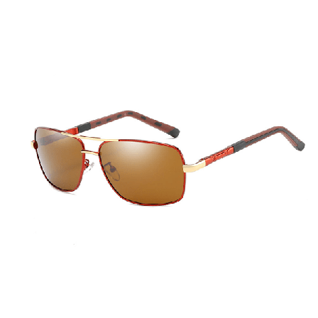 En bit tebit med röd ram och guld ram Herr Solglasögon Polariserad Halvram Al-Mg metall Ram Super Lätt UV400