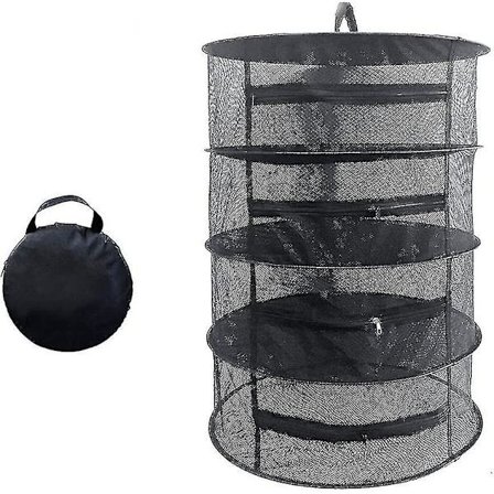 60 cm diameter hængende urte-tørringsnet, hængende tørrenet, stort tørrenet til fisk og skaldyr, grøntsager, planter og tøj (sort)