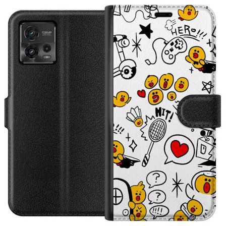 Kompatibelt Lommeboketui til Motorola Motorola Moto G72 Lekne gule ande doodle-mønster med spill, hjerter og uttrykk - fargerik kawaii-inspirert desi