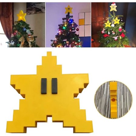 Retro Super Mario Pixel Star Joulukuusen latvatähti 3D Star S