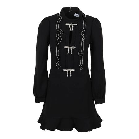 Self Portrait, Black Crepe Ruffled BIB Mini Dress Zwart, Dames, Maat:S