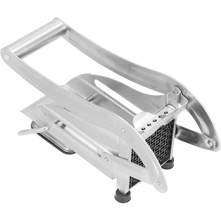 Pommes frites skæremaskine, fremstillet af rustfrit stål i fødevarekvalitet.