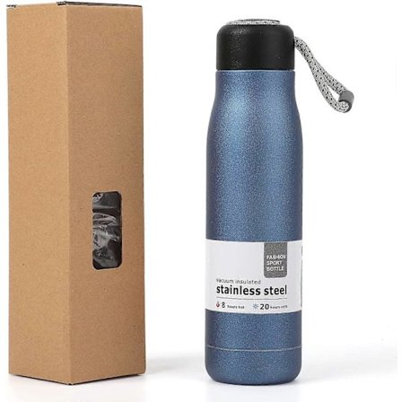 Reseflaska 17 oz, Isolerad Vattenflaska med Remlock, Trippel-Lager Vakuum, Återanvändbar Rostfritt Stål, 17 oz, Marinblå