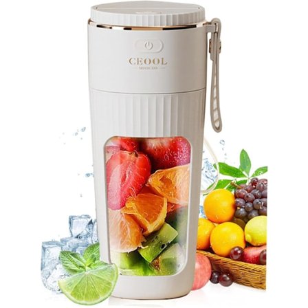 Bärbar Blender, Personlig Blender för Shakes och Smoothies, Mini Blenderflaska USB Laddningsbar, Bärbar Saftkopp med 10 Blad