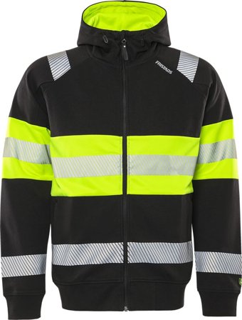 Arbetskläder Fristads Herr Varsel sweatshirt-jacka stretch med huva 7532 GKC, klass 1, Varsel Gul/Svart