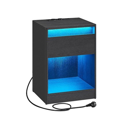 Rootz Sängbord med uttag - Nattduksbord - Avslutsbord - MDF-spånskiva - Gott om förvaring - 35 cm x 40 cm x 55 cm - Asksvart