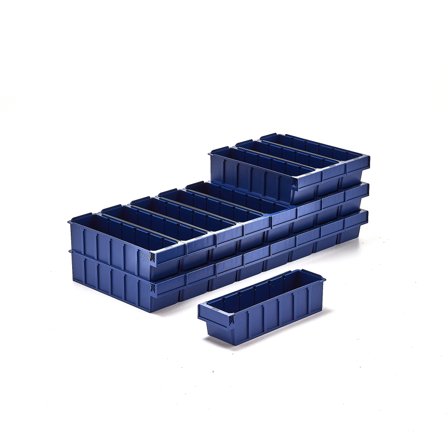 Aufbewahrungsbox DETAIL, passend für 5 Trennwände, 400x115x100 mm, blau, 20er Pack