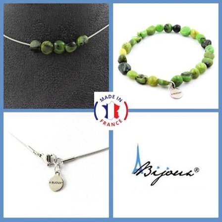 Stenar och mineraler. Smyckesset Armband Halsband 5 Nephrite Jade pärlor från Xiuyan Kina. Anpassningsbar storlek.