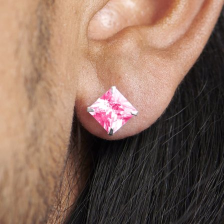 Orecchino quadrato rosa con zirconia 6 mm per uomini - Orecchini a bottone