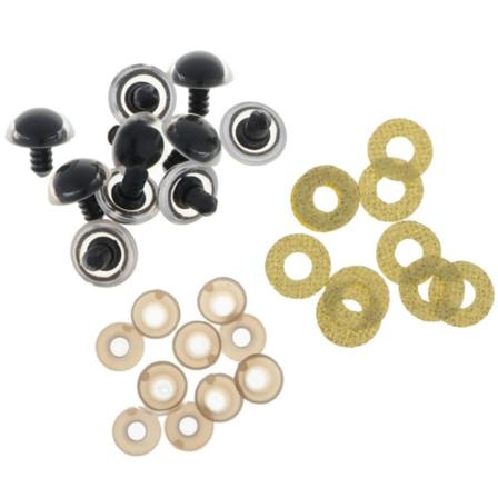 10 st plastsäkerhetsleksaksögon + glitter nonwovens + 20 mm guldbricka