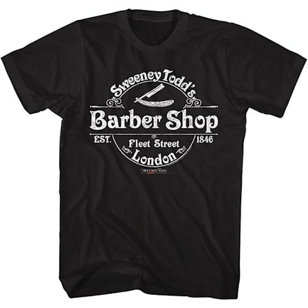 Amerikanska klassiker Sweeney Todd Movie T-shirt Barber Shop Est 1846 Svart Vuxen Kortärmade T-shirts Grafiska T-shirts Män