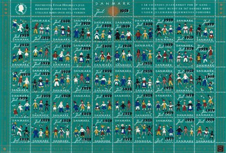 Danmark - Julemærkeark 1953/1959 - Utakket på den venstre side - Ubrugt eller foldet