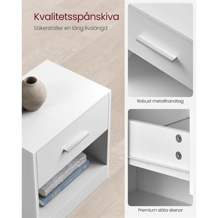 Sengeborde sæt med 2 stk. skuffe og åbent rum – Hvid