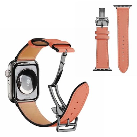 äkta läder rosa guld spänne klockarmband för Apple Watch Series 6 / 5 44mm - orange röd
