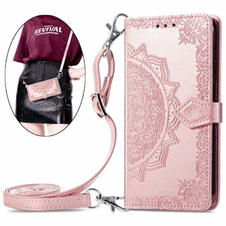 Etui til iPhone 15 roségull japansk og koreansk messenger bag lang snor midje crossbody