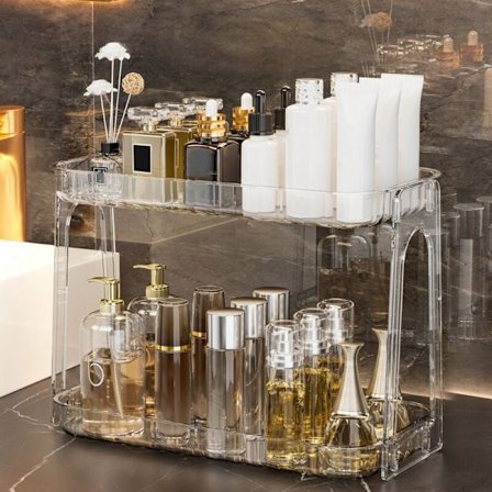 Kosmetisk oppbevaringshylle Dobbelt lag Gjennomsiktig Avtakbar Moderne Sminkebord Skrivebordsorganisator Gjennomsiktig Farge