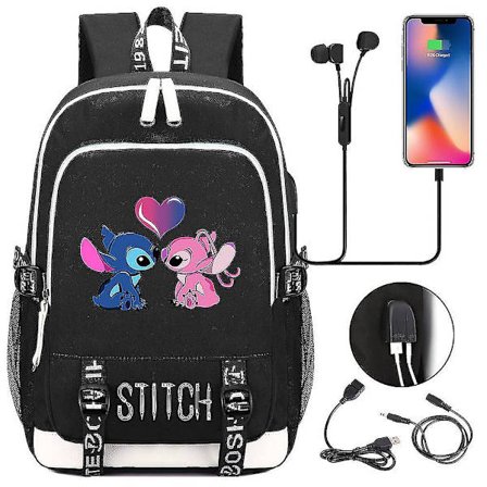 Stitch Prints Usb Boy Girl Kids Book School Bags Teenagers Student Women Men Laptop Travel Backpack - Trendig, Praktisk Och Hållbar Väska För Skola, 