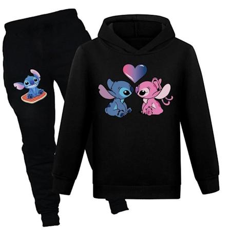 Børns Lilo & Stitch Hoodie Sweatshirt Buksesæt Drenge Piger Casual Hættetrøje Træningstøj Sort-Xin Black 140cm