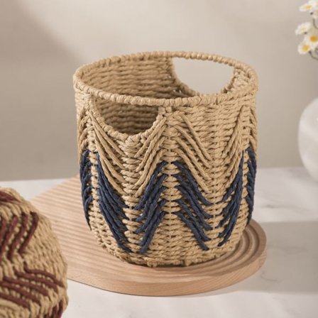 Rattanvävd korg, handvävd dekorativ korg, dekorativ förvaringskorg för sovrum och barnrum, blå 20*20*15 cm