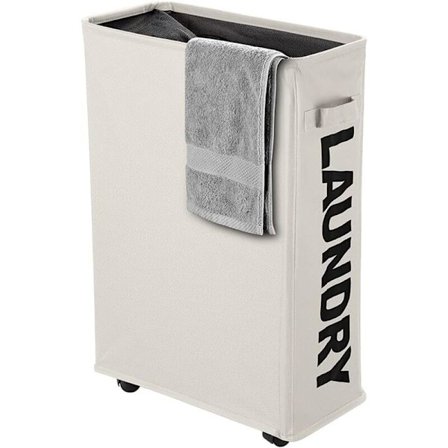 /EA/Tvättkorg på hjul, hopfällbar, tyg, beige, smal