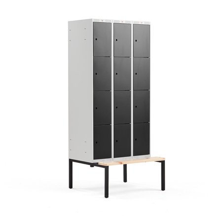 Kleiderspind CLASSIC mit Sitzbank, 3 Module/4 Türen, 2120 x 900 x 550 mm, schwarz